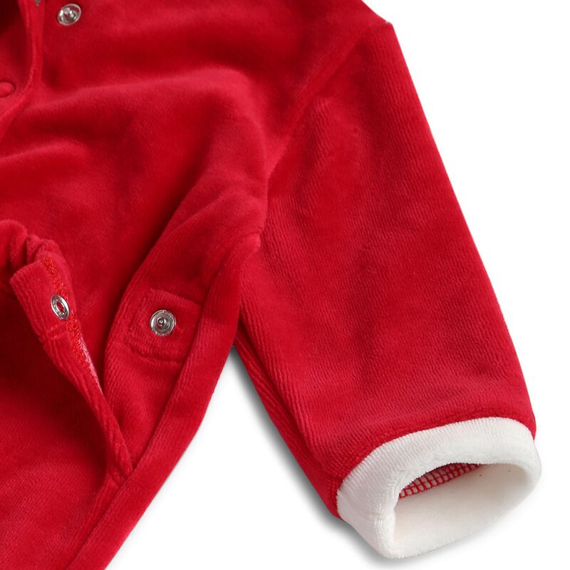 Boys Medium Red Velour Nappy Opening Babysuit image number 3